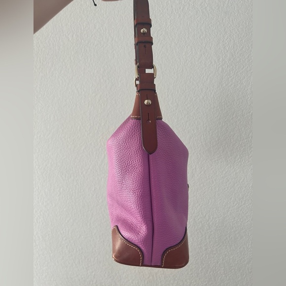 Dooney & Bourke Pebbled Leather Shoulder Bag – Pink with Brown Trim- LIKE NEW - Picture 3 of 14